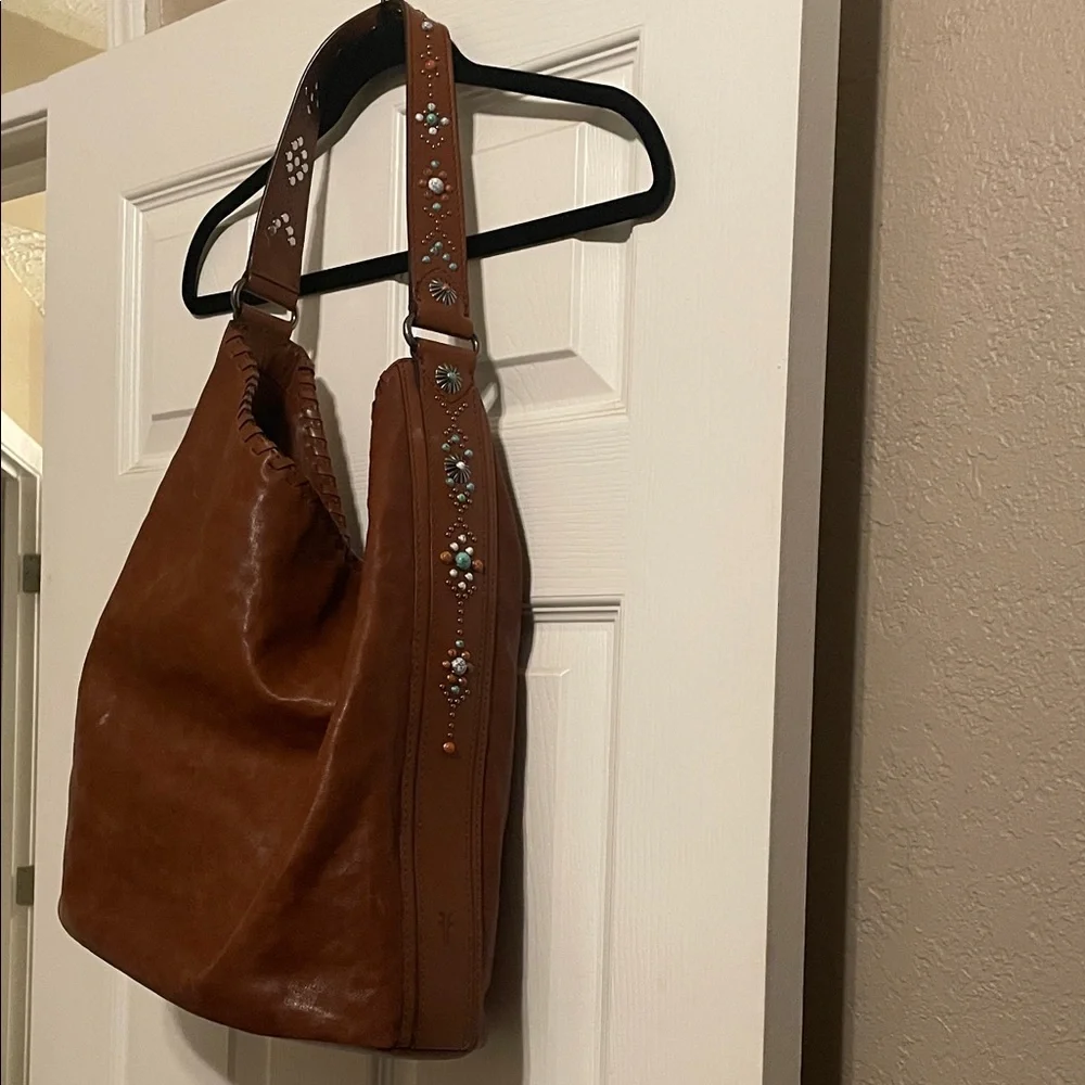 FRYE AND CO. Brown Leather Hobo with Studded Accent Strap - Picture 1 of 7